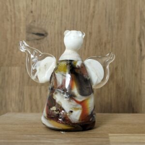 Ange en verre filé terre blanc et brun – ancrage et stabilité | Éclats d’verre